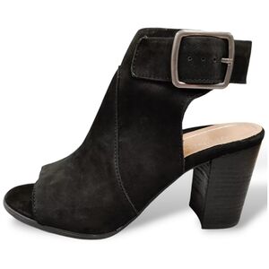 $150 VIONIC Blakely Bootie Buckle Closure Open Toe Black Nubuck Leather Size 8